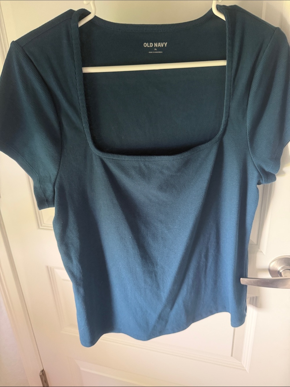 Old Navy Teal Square Neck Short Sleeve Ribbed Top